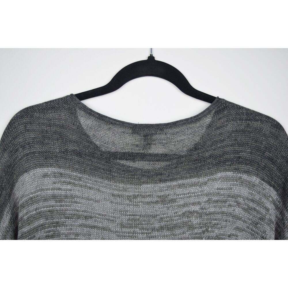 Eileen Fisher Womens Sweater Open Knit Linen Gray Striped Long Sleeve Sz Medium - Picture 9 of 16